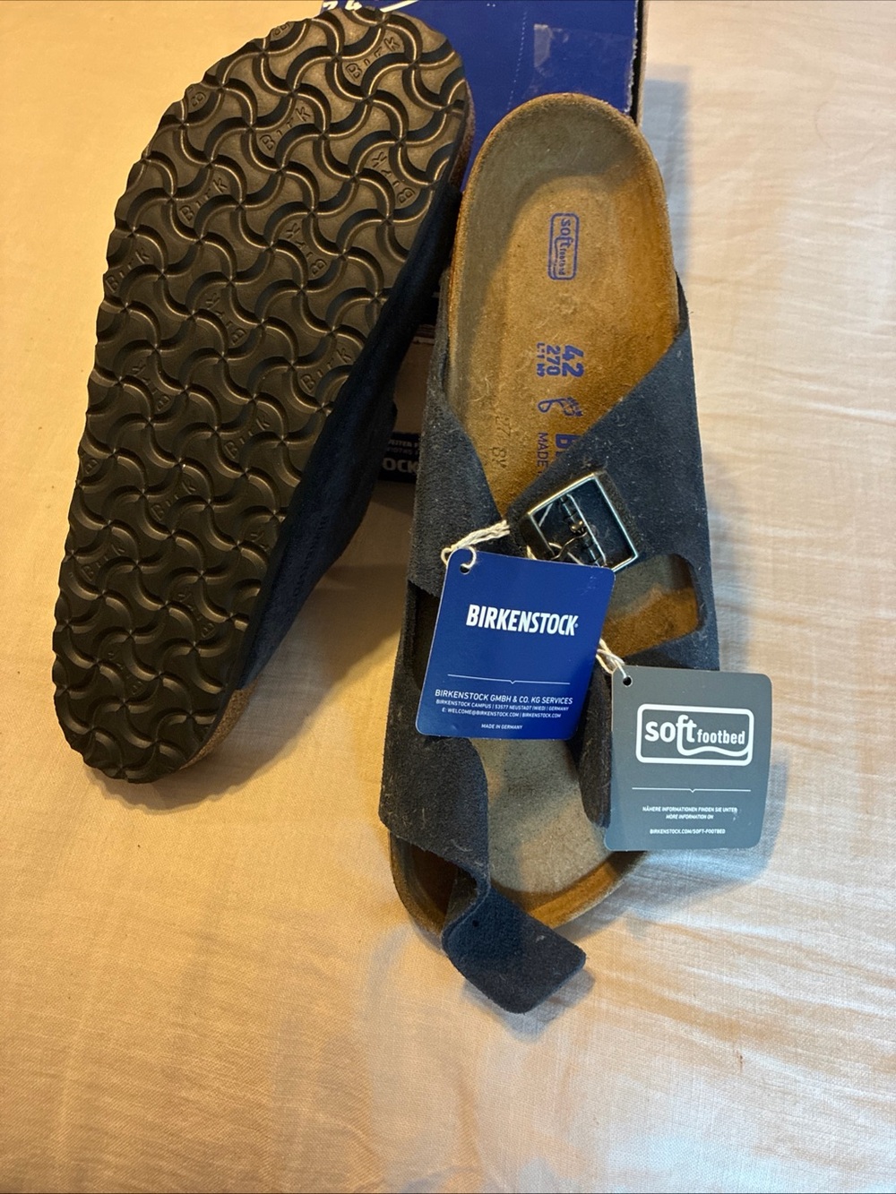 Birkenstock Men’s Soft Footbed Sandal - Navy Blue Suede